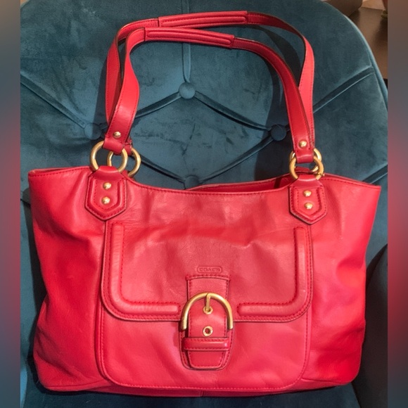 Authentic Coach Campbell Red Leather purse pristine condition original care card - Picture 1 of 12